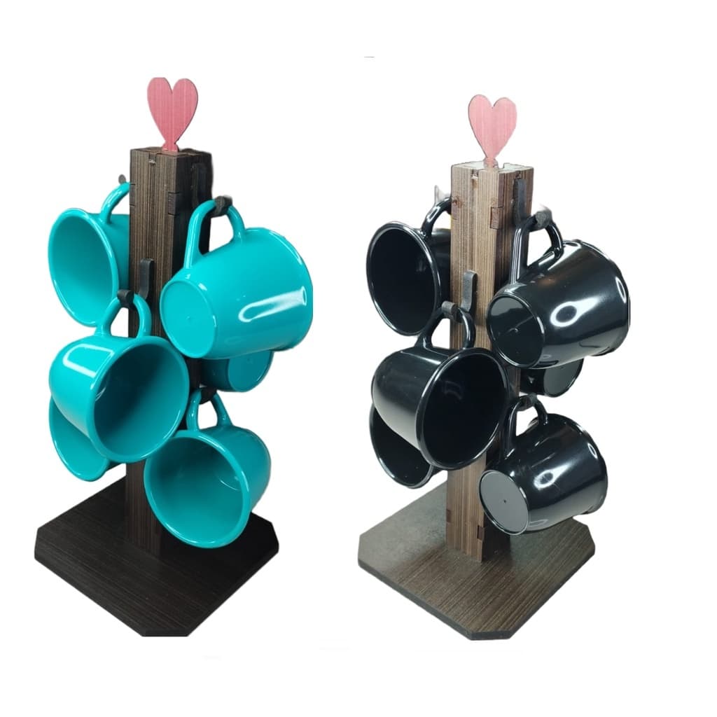 Suporte Pedestal Para Xícaras + 6 Xícaras de Acrílico 80ml - Café, Chá, Cozinha