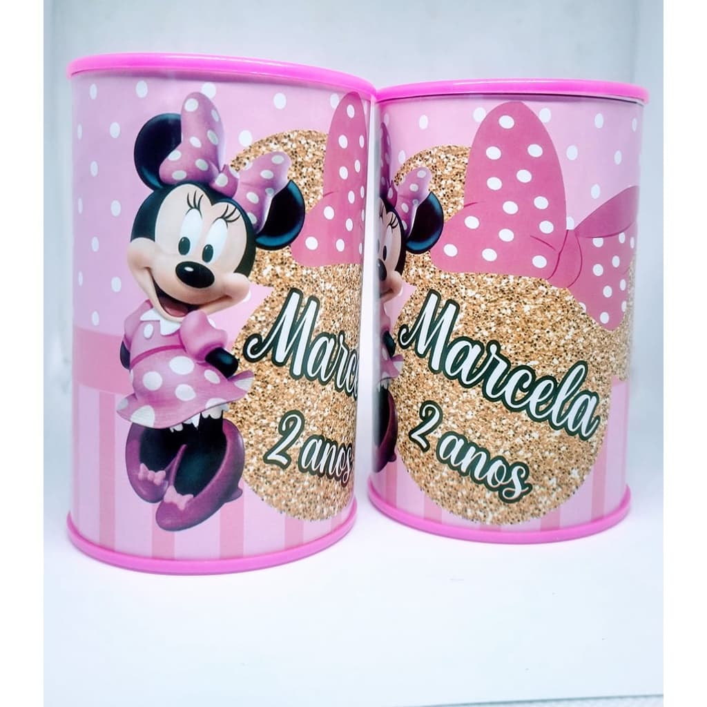 15 Cofrinhos Personalizado Minnie Rosa
