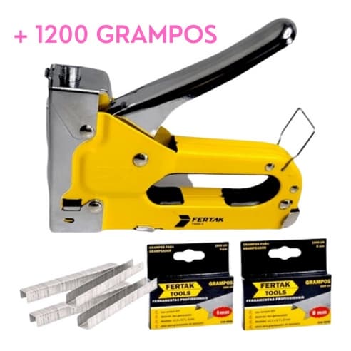 Grampeador Tapeceiro 4-8 mm Fertak + 1200 Grampos Ferramentas Profissional
