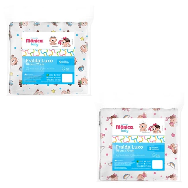 Fralda De Pano Luxo Turma Da Mônica - 5 Unidades - Incomfral