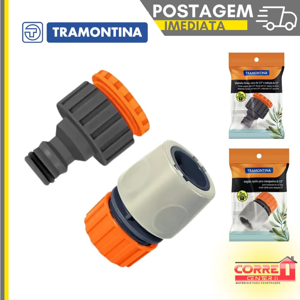 Engate Rápido macho e femea 1/2-3/4 Com Adaptador CINZA Para Mangueira 1/2 Tramontina