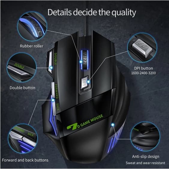 Mouse Gamer Laser iMICE 3200 dpi 7 Botões Profissional Original USB LED Desktop Com Gatilho