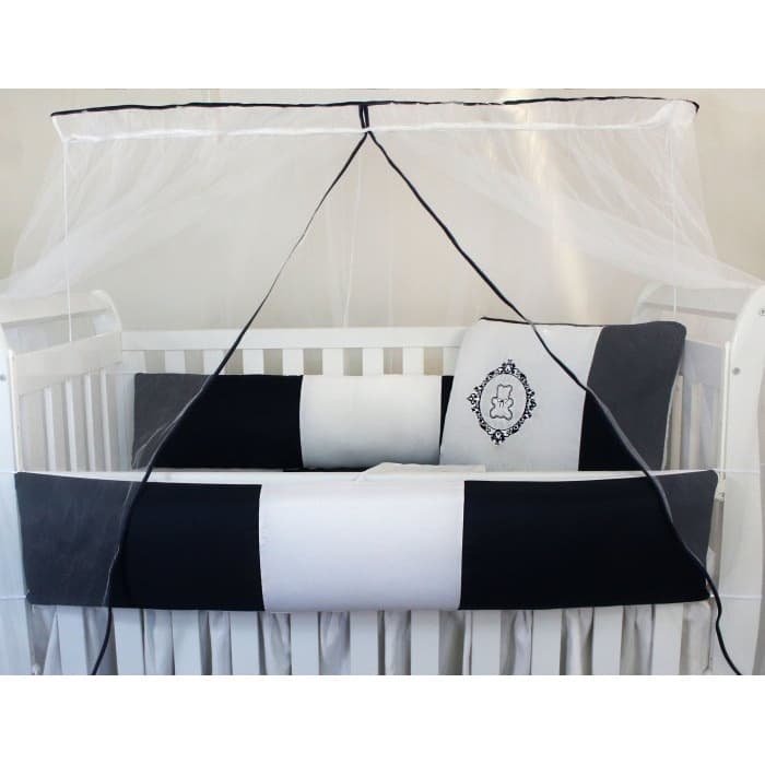 Kit Protetor de Berço Kids com Mosquiteiro Comum 7 peças Urso Arabesco Marinho