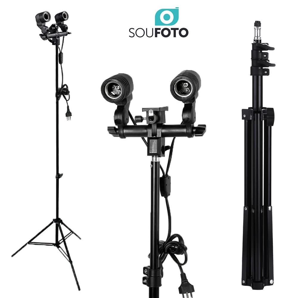 Tripé com Luz para Polimento Automotivo Iluminação Contínua Ambientes Internos Soquete Duplo E27