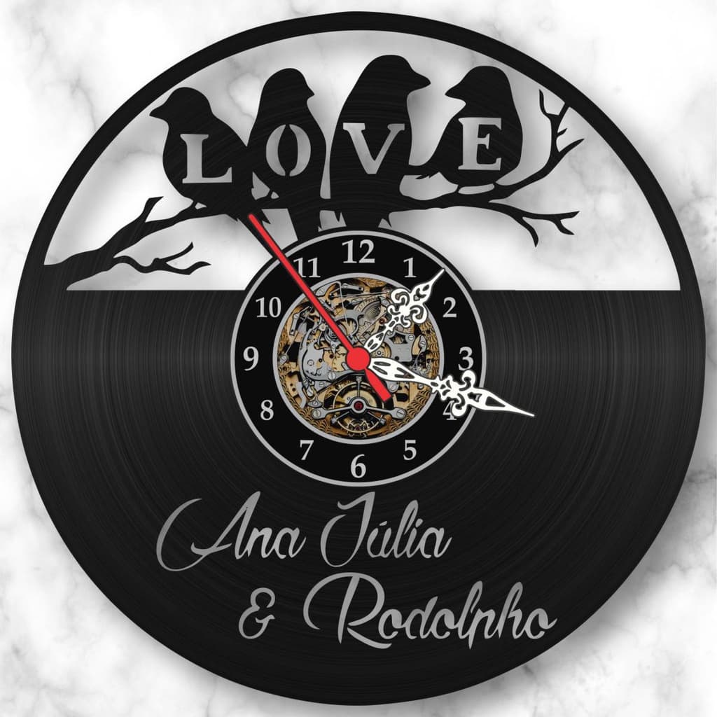 Relógio Parede Casal Personalizado Amor Presente Charmoso Dia Namorados Disco Vinil Retrô Vintage