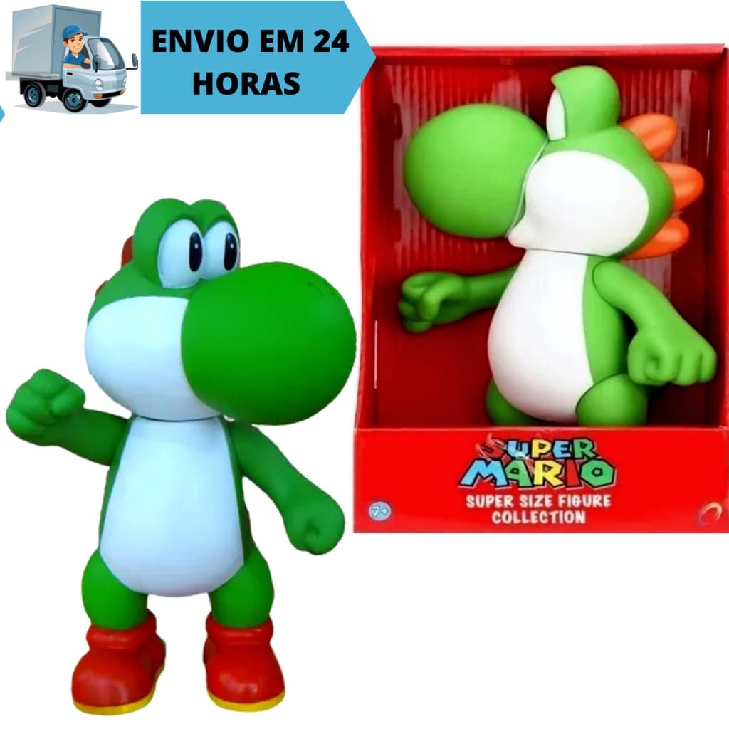 Boneco Grande Yoshi Super Mario 23 Cm Articulado  Collection Caixa