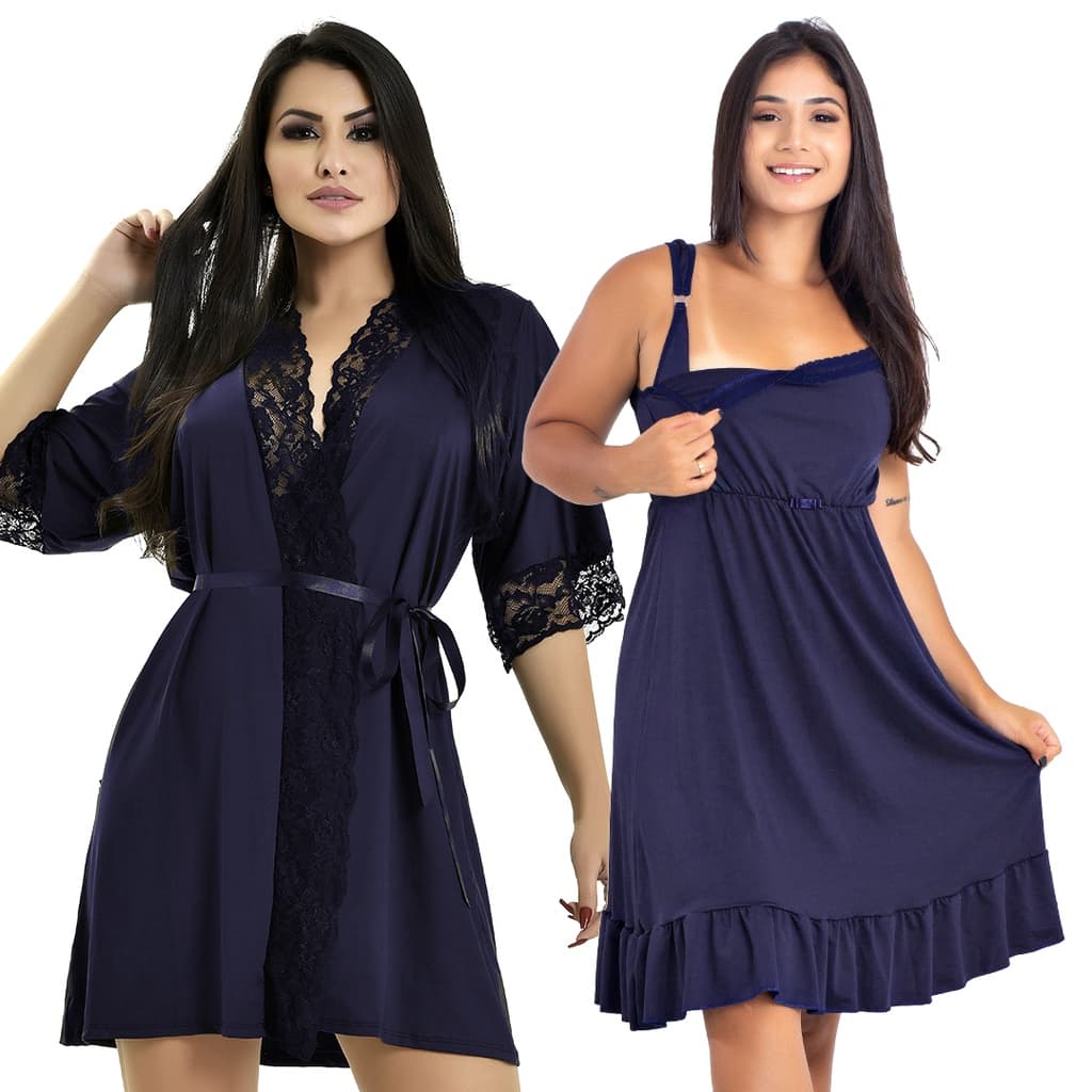 Kit Camisola mais Robe Microfibra  Renda Conjunto Maternidade Moda Feminina | 184.850