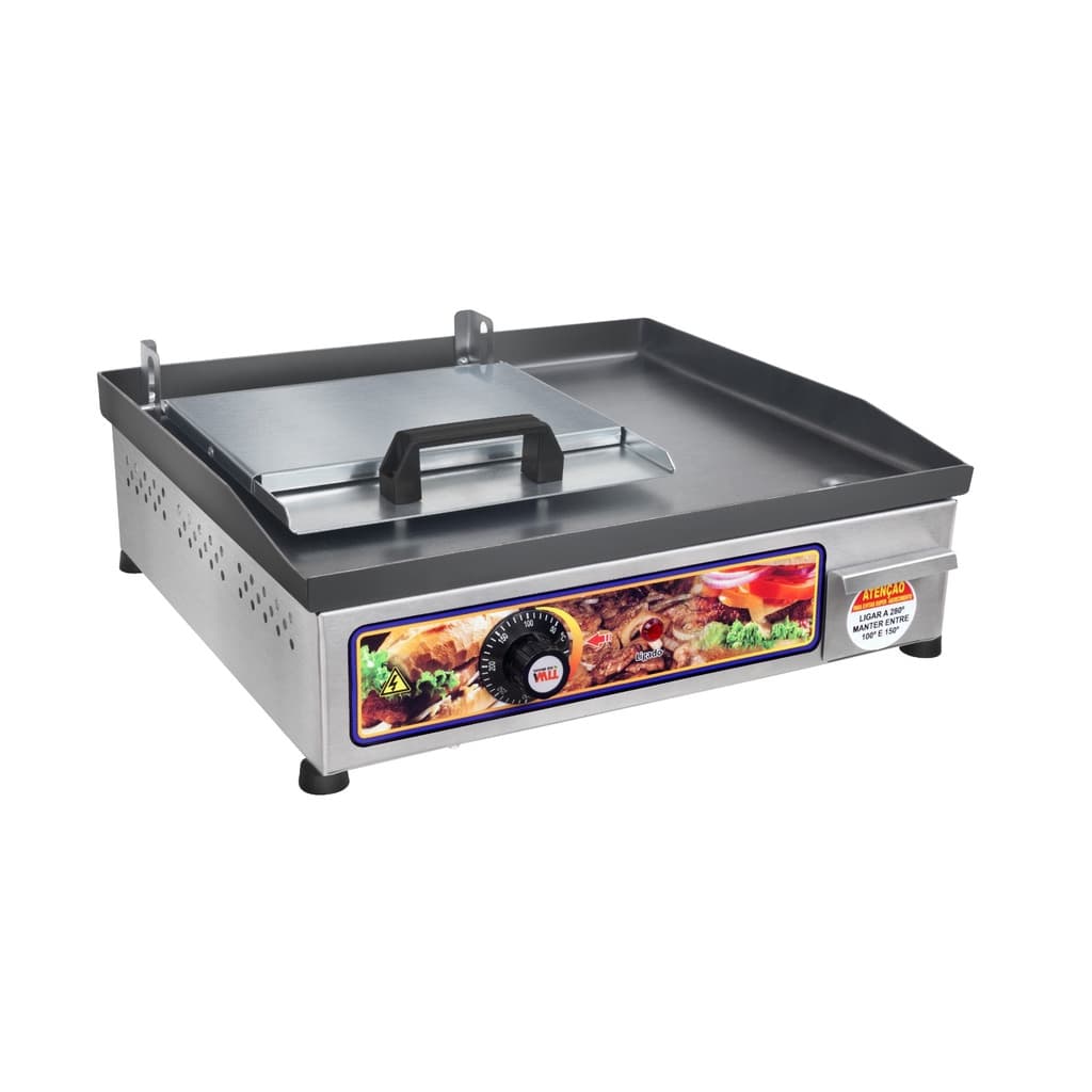 Chapa Chapeira de Lanches Elétrica Profissional 40x35 com Abafador Prensa