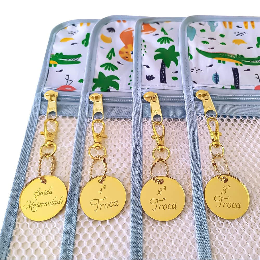 4 Saquinhos Maternidade Organizador Bolsa Viagem Mala Bebê Com Zíper Saída Maternidade e Com Tag