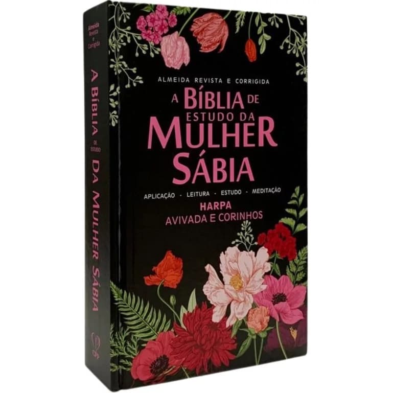 Bíblia De Estudo Da Mulher Sábia Almeida Corrigida Capa Dura Com Harpa Letra Grande Flores Preta - CPP