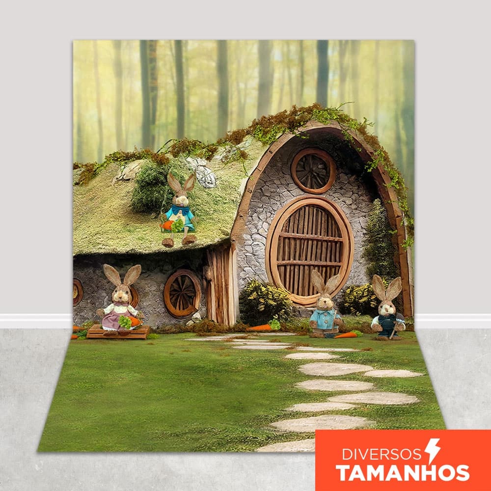 Fundo Fotográfico Páscoa Casinha dos Coelhinhos Em Tecido PCA-264
