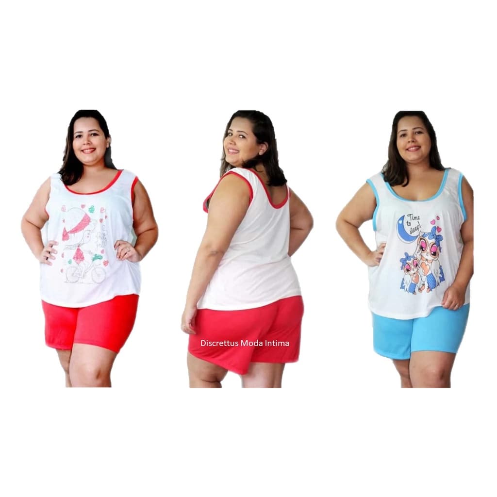 Kit 1 Baby Doll, Short Doll, PAJAMA, PIJAMA, Malha, Plus Size, 50-52-54, Revenda, Regata Maternidade