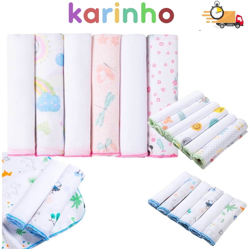 Pano de boca KIT 6 unidades Babete Fralda de boca 100% algodão 30cm x 30cm - Mega Promoção