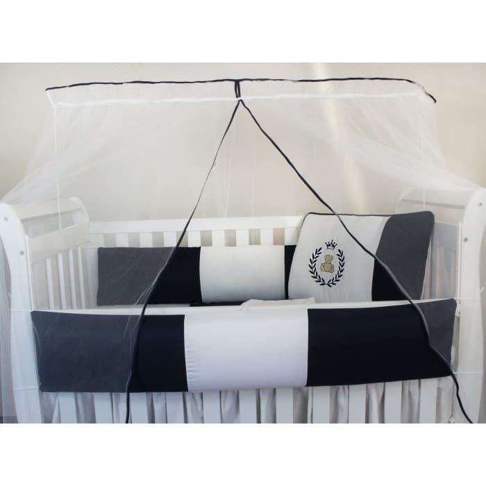 Kit Protetor de Berço Kids com Mosquiteiro Comum 7 peças Thed Marinho