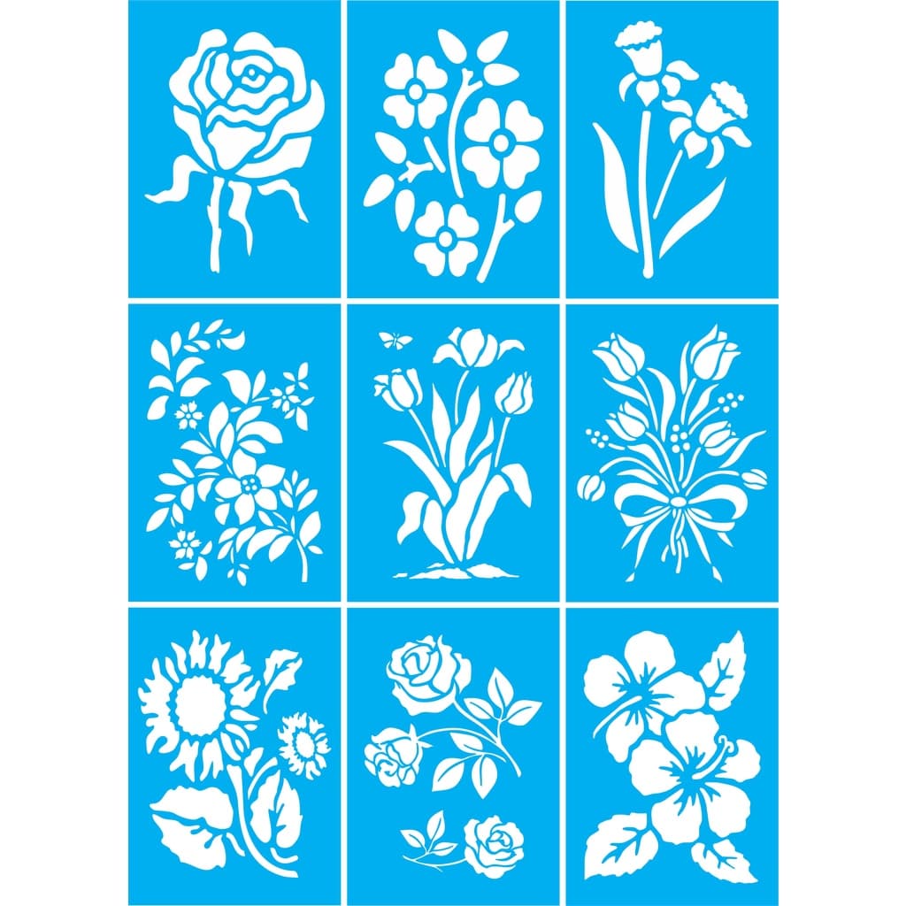 Kit 9 Stencil Flores e Rosas Molde para Pintura 10x14cm ,