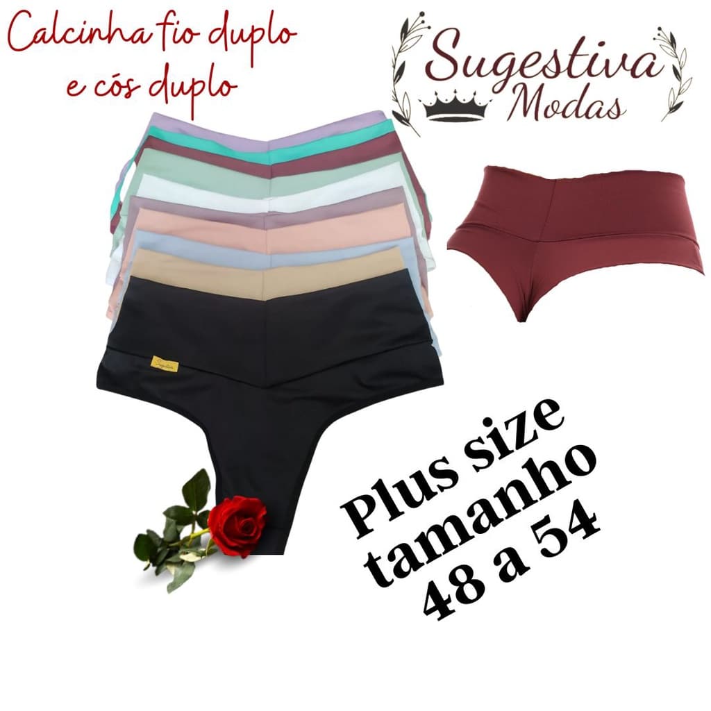 Kit 4 Calcinhas Plus Size Modeladora Cós Alto Duplo Fio Duplo.