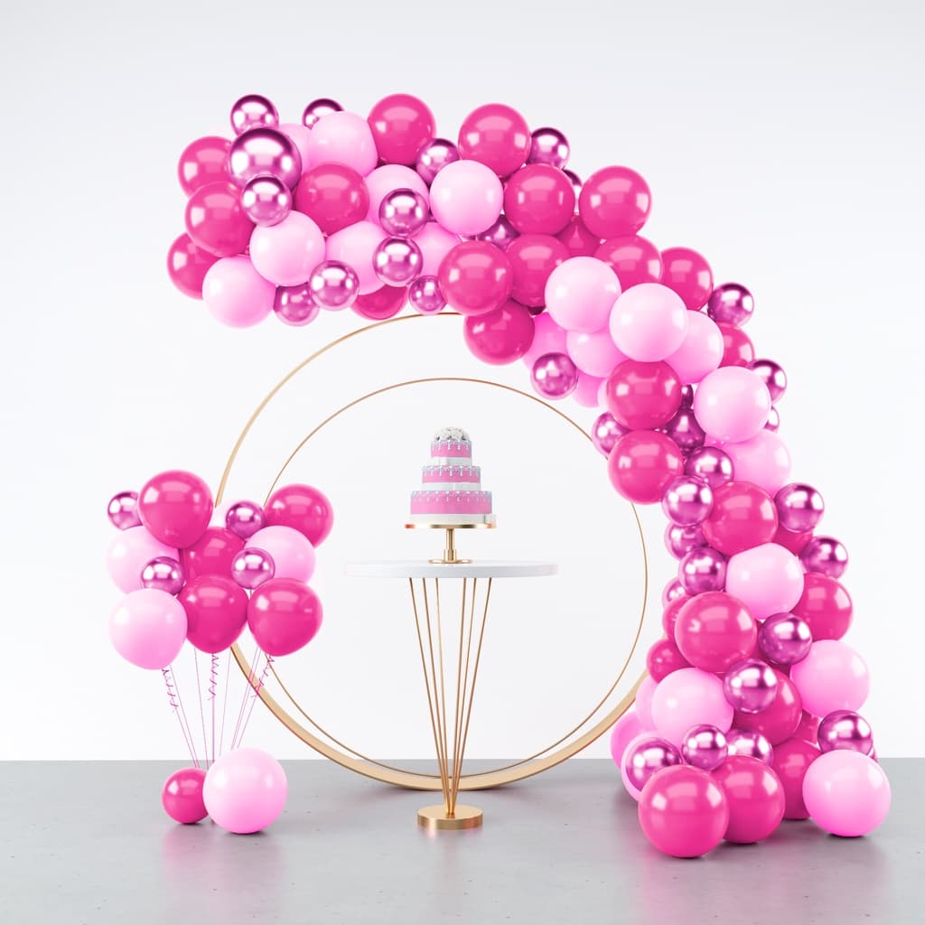 Kit 125 Balões Rosa Claro + Pink + Rosa Metalizado - Balão Bexiga Liso/Cromado Para Festas e Aniversários