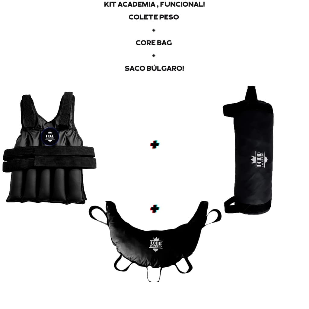 KIT ACADEMIA,FUNCIONAL,TREINO, COLETE PESO  +  CORE BAG DE 25KG A 30KG  +  SACO BÚLGARO (SOMENTE CAPA)
