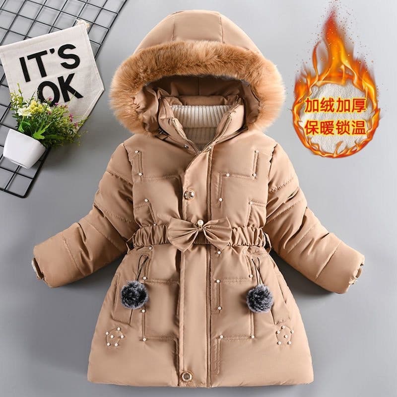 Inverno Meninas Casacos Longos Espessos Fashion Fleece Warm Parka Big Kids Waist-Skimming Roupas De