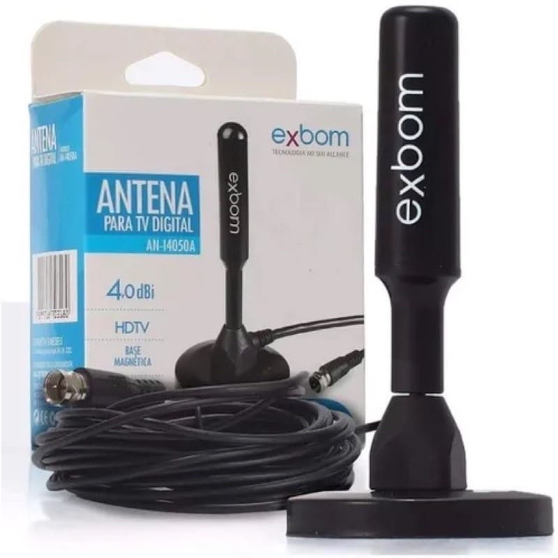 Antena Digital Amplificada Interna e Externa 5 Metros Base Imã Prova d'água 4DBI HDTV/UHF/VHF