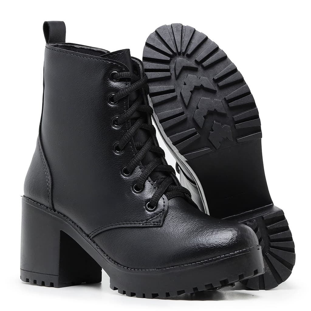 Bota Coturno Feminino Tratorado  Bota Tratorada Feminina Salto Grosso Zíper Lateral Confotável Direta da Fábrica