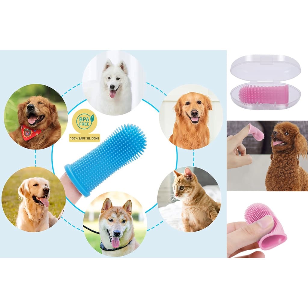 Escova De Dente 360° Para Pet De Dedo Silicone BPA Free Com Estojo Limpeza Cuidado Bucal Cachorro Gato LR-0155