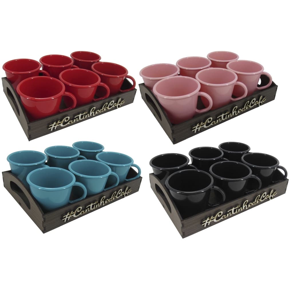 Kit 6 Xícaras Acrílico Com Bandeja Escolha a Cor Cantinho do Café, Chá