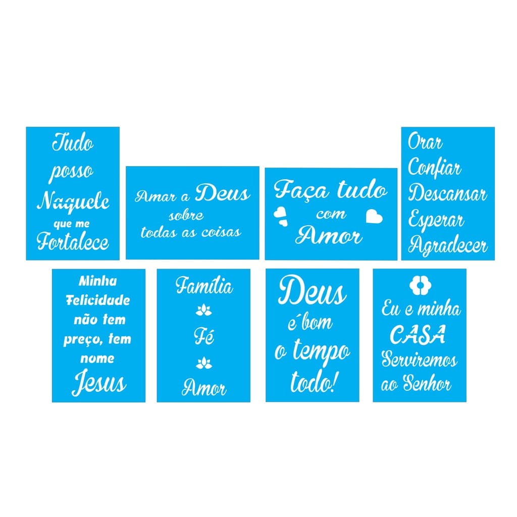 Estêncil 8 Peças para Pintura Frases - Tamanho 20x14 cm - Molde Vazado