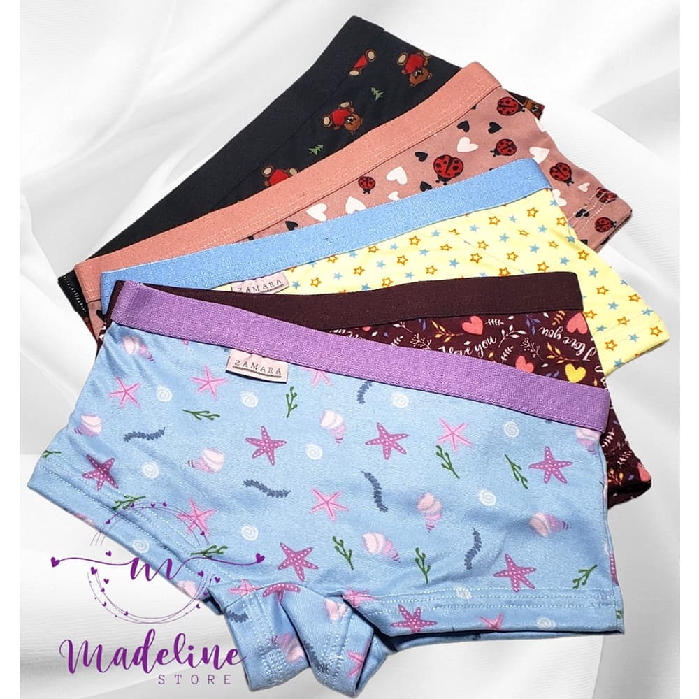 Kit 5 Calcinha Infantil Estampada Suede Boxer/Girl Boyshorts Calcinhas Box Cueca Menina Criança