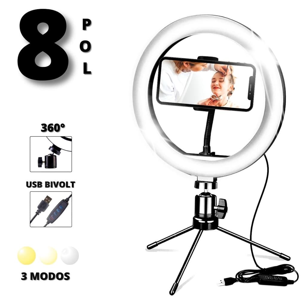 Ring Light 16cm 8º Polegadas+ Tripé De Mesa C SUPORTE P/Celular