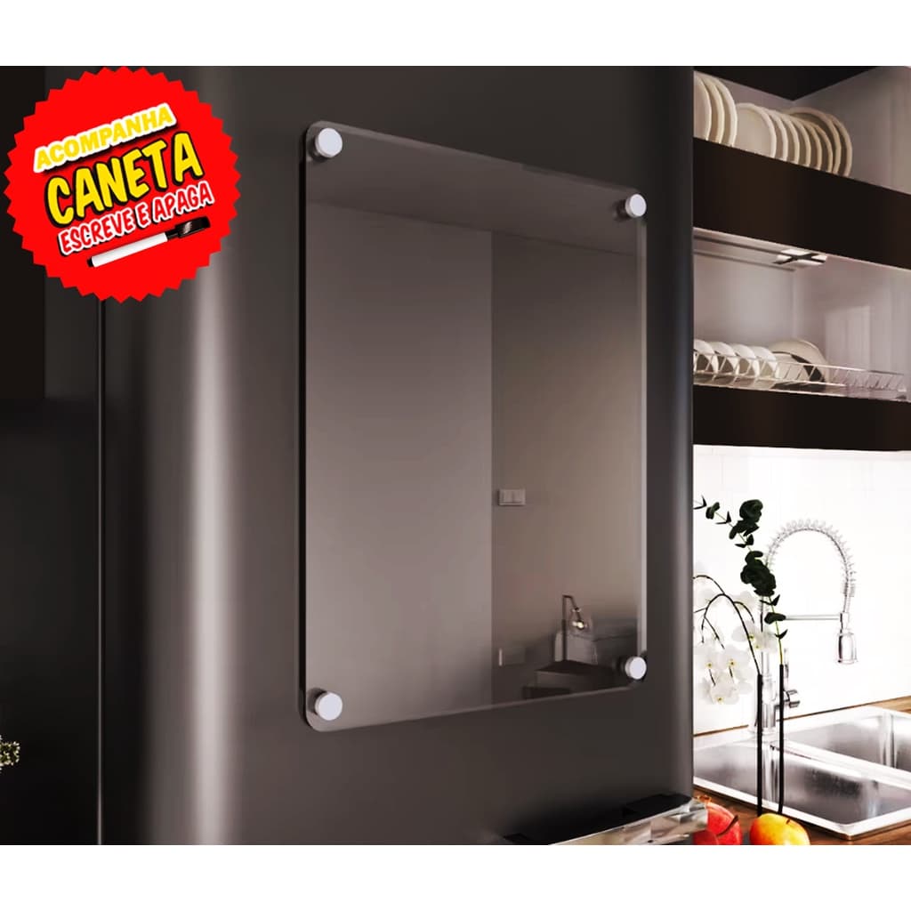 Lousa para anotações planner para geladeira acrilico transparente + caneta escreve e apaga