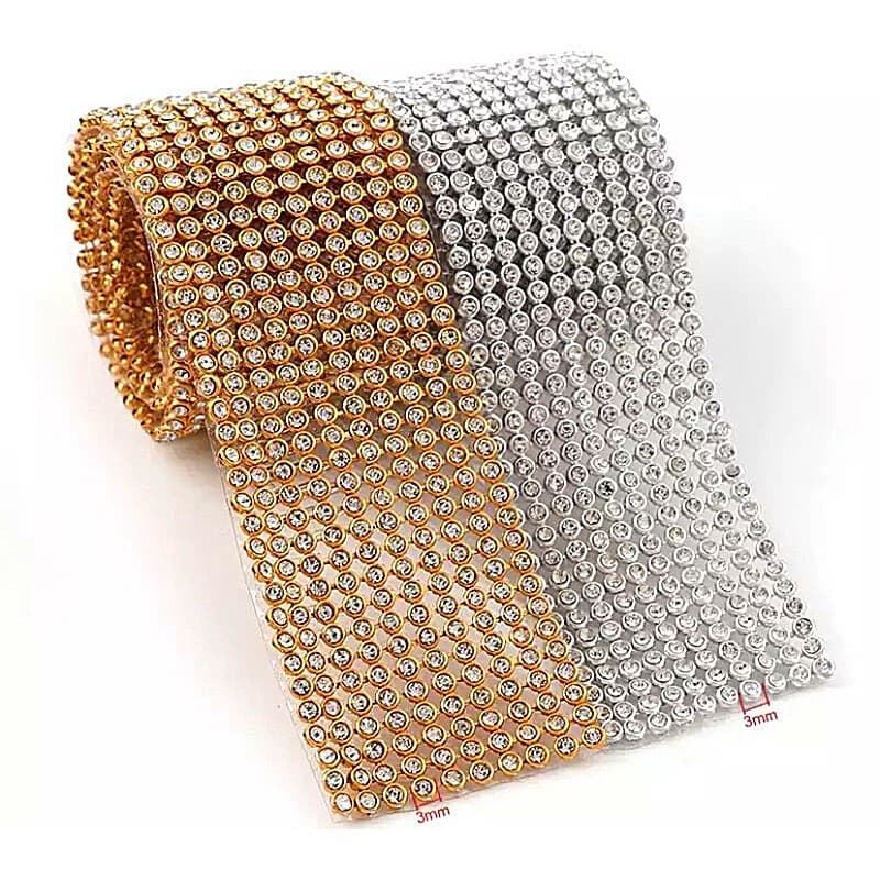 Manta de Strass Original 8 Fileiras x 45cm Artesanato Tiara Dourada Prata Fio Manta Strass Chinelo Bijuteria