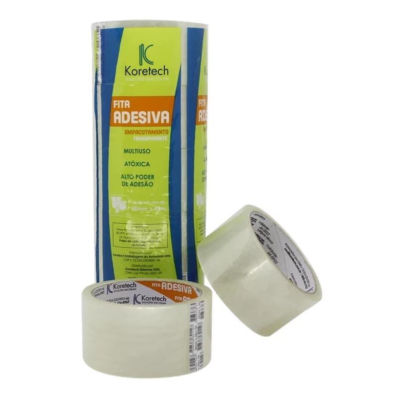 Kit 5 Fitas Empacotamento Adesiva Transparente ou Marrom (45mm x 40m) ou (45mm x 100m) - Koretech