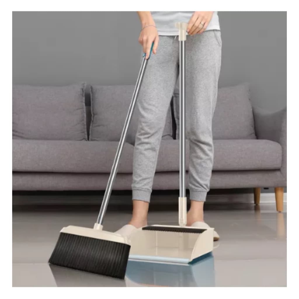 Pazinha De Lixo Dentado Dobrável com Cabo e Vassoura Cinza