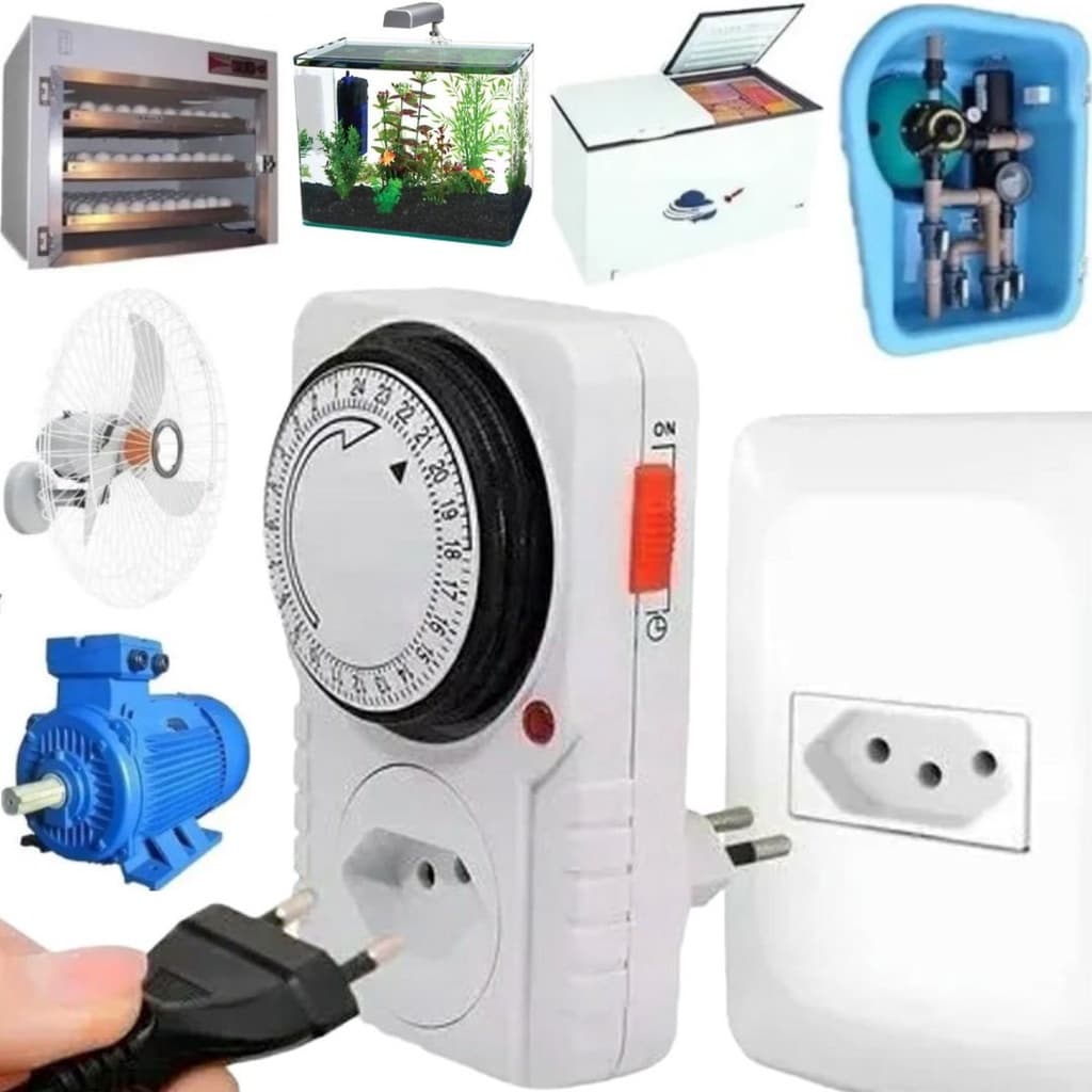 Temporizador analógico de tomada timer liga desliga luz energia 110v 220v motor bomba piscina
