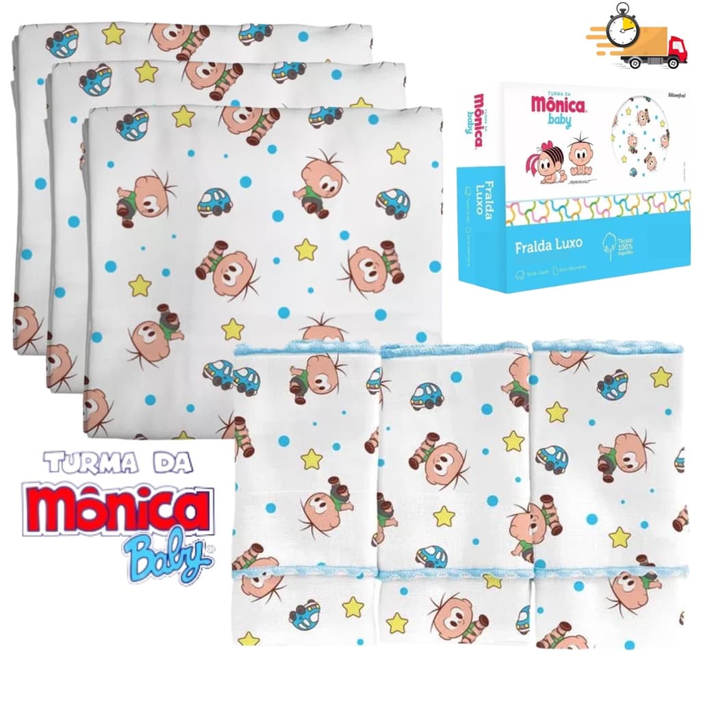 kit 3 Pano de boca turma da monica 100% Algodão tecido duplo