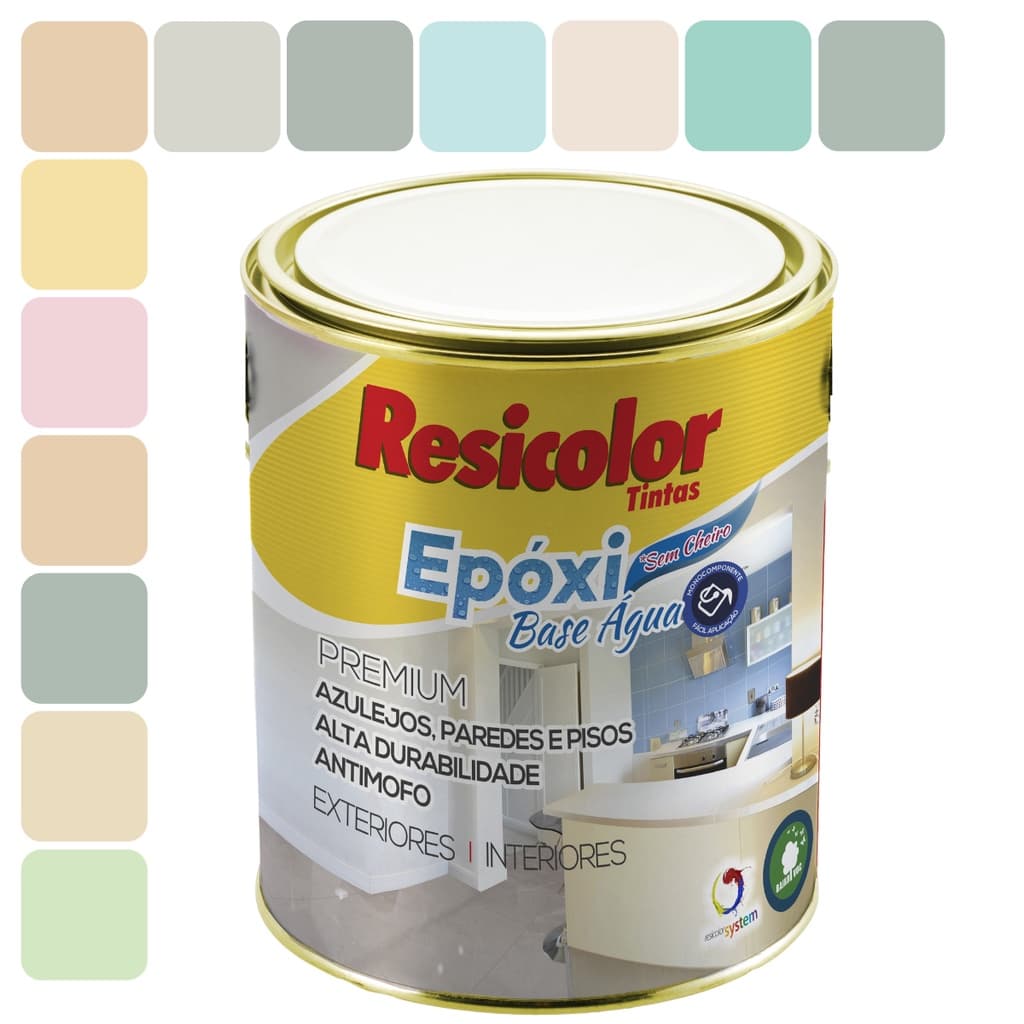 Tinta Epoxi Resicolor Base Água Brilhante 900ml Cores