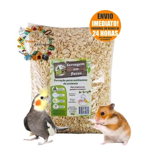Serragem 300g e 600g Para Hamster Ramster Passaros Agaporne Calopsita  Coelho Periquitos Gaiolas e Viveiros 300g e 500g