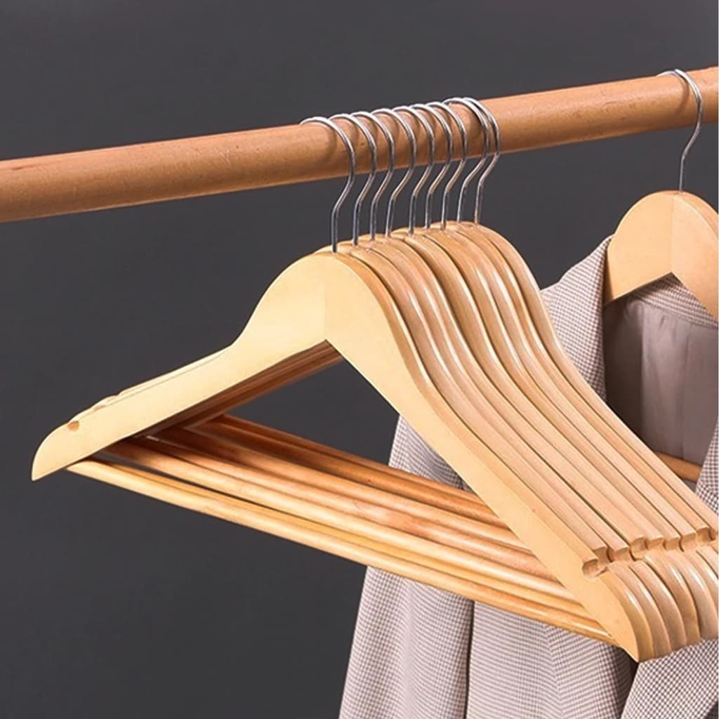 Kit 20 Unidades De Cabide De Madeira Marfim Adulto Gancho Cromado Para Loja de Roupas Antiderrapante