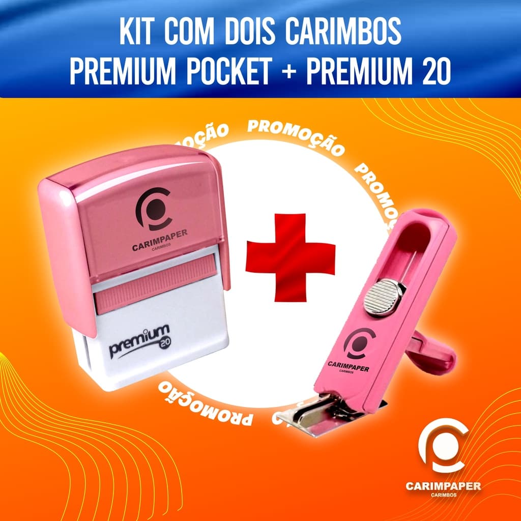 Carimbo Premium 20 + Carimbo Bolso Pocket Medida 38x14mm - Com gravação a Laser