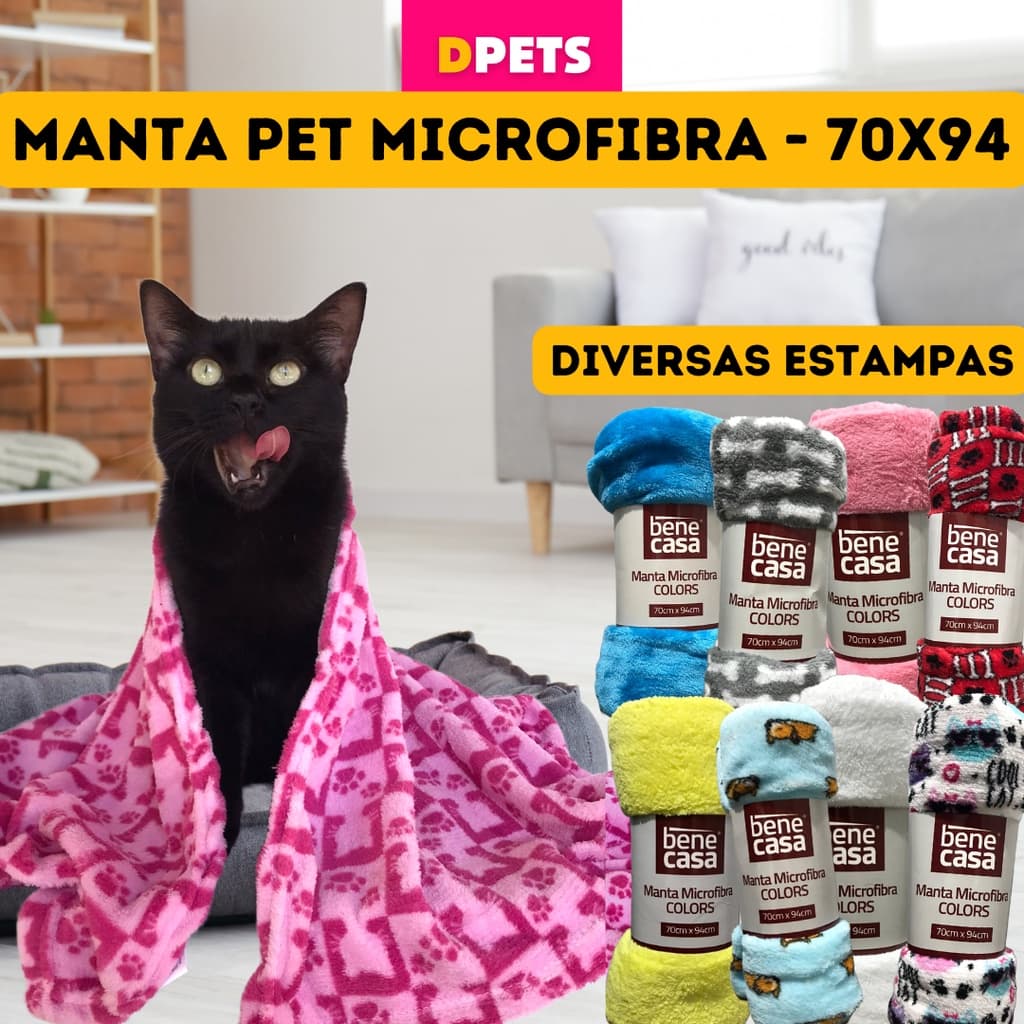 Cobertor Pet Microfibra 70x94 Para Cães e Gatos Diversas Estampas e Cores