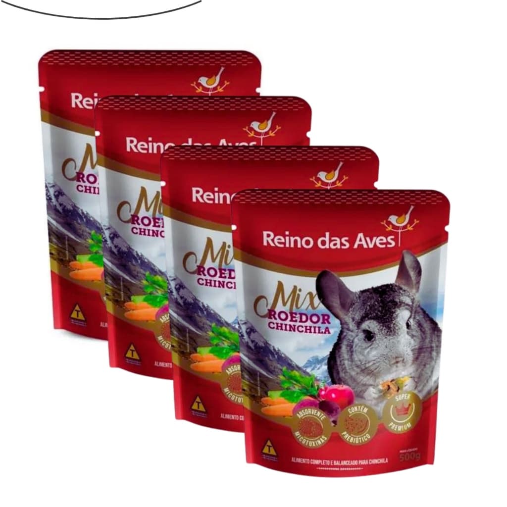 Ração Para Chinchila Extrusada Mix Roedor Kit 4un 500g - Reino Das Aves