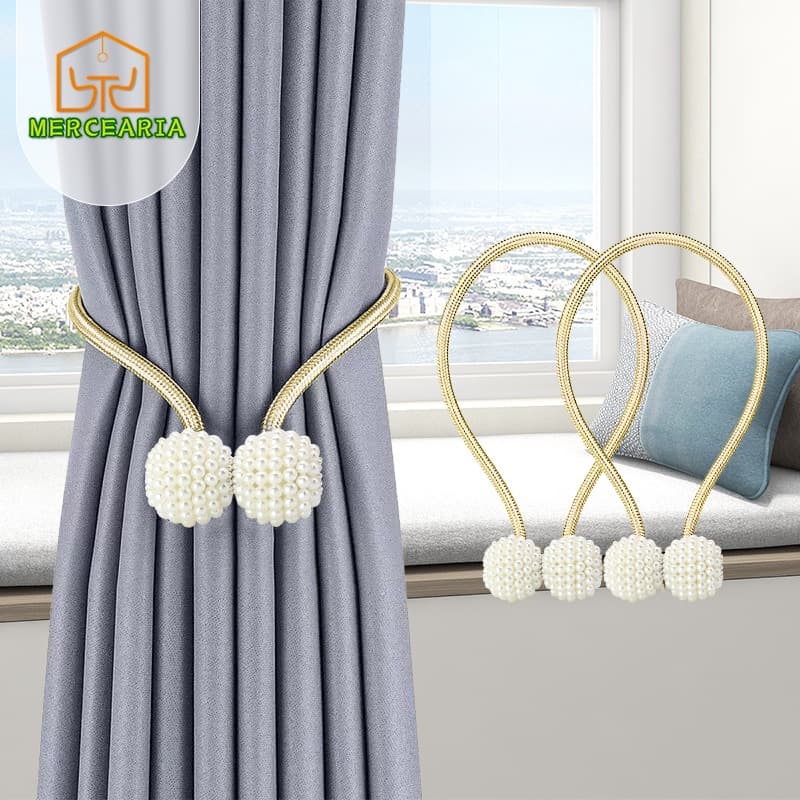 4 Pcs Langsir Ímã Cinto De Cortina De Tecido Corda Imitação De Pérolas Fivela Soco Livre De Volta Clipe