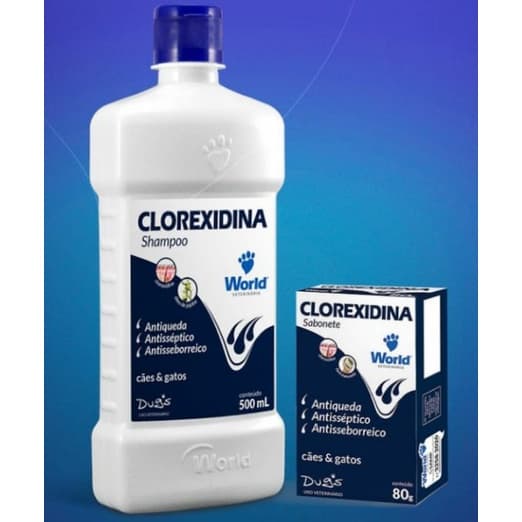 KIT SHAMPOO CLOREXIDINA  500ML + SABONETE WORLD 80G - USO VETERINARIO