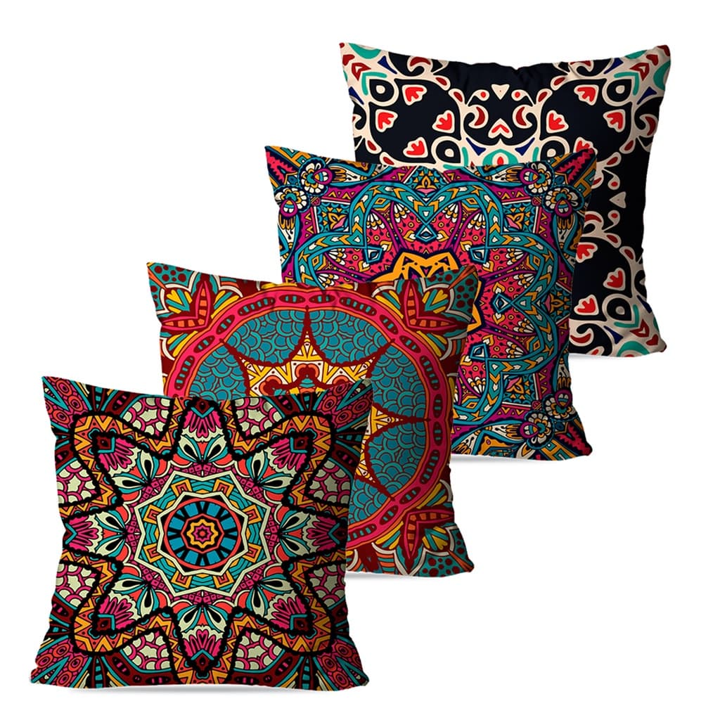 Kit 4 Capas de Almofadas para Sofá Mandalas Conexões Dcorô 45X45 cm