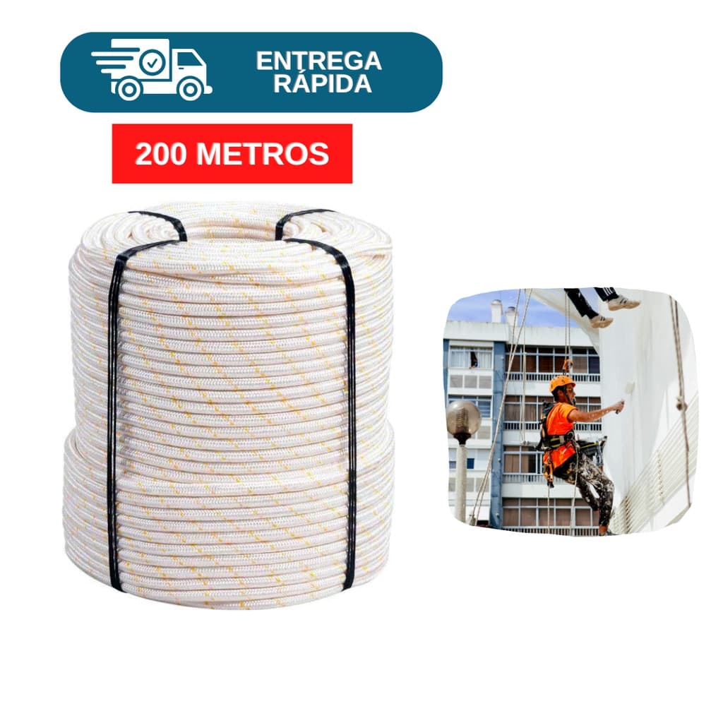 Corda Nr18 Tipo Bombeiro 12mm Em Poliamida Bobina 200 Metros Para Trabalho Em Altura