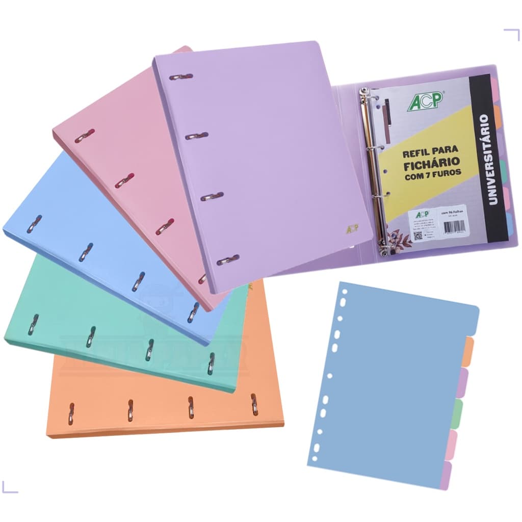 Fichário Argolado A4 Candy Cores Pastéis C/ Bloco E Divisórias ACP Sweet