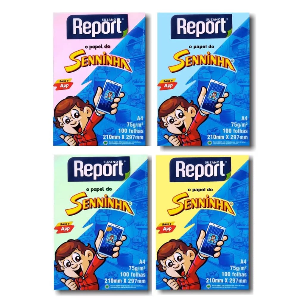 Papel Sulfite A4 210 x 297 mm 100 Folhas Brancas e Coloridas (1, 2 e 3 Unidades) – Report