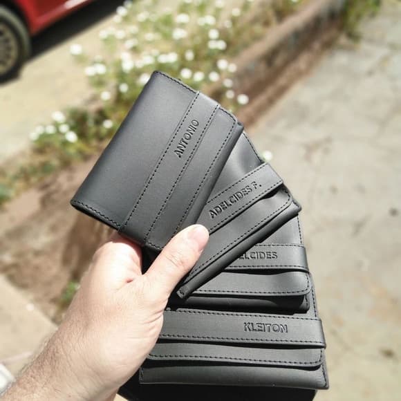 Carteira Masculina Personalizada Presente Lembrança Padrinhos - 3 fotos azuis