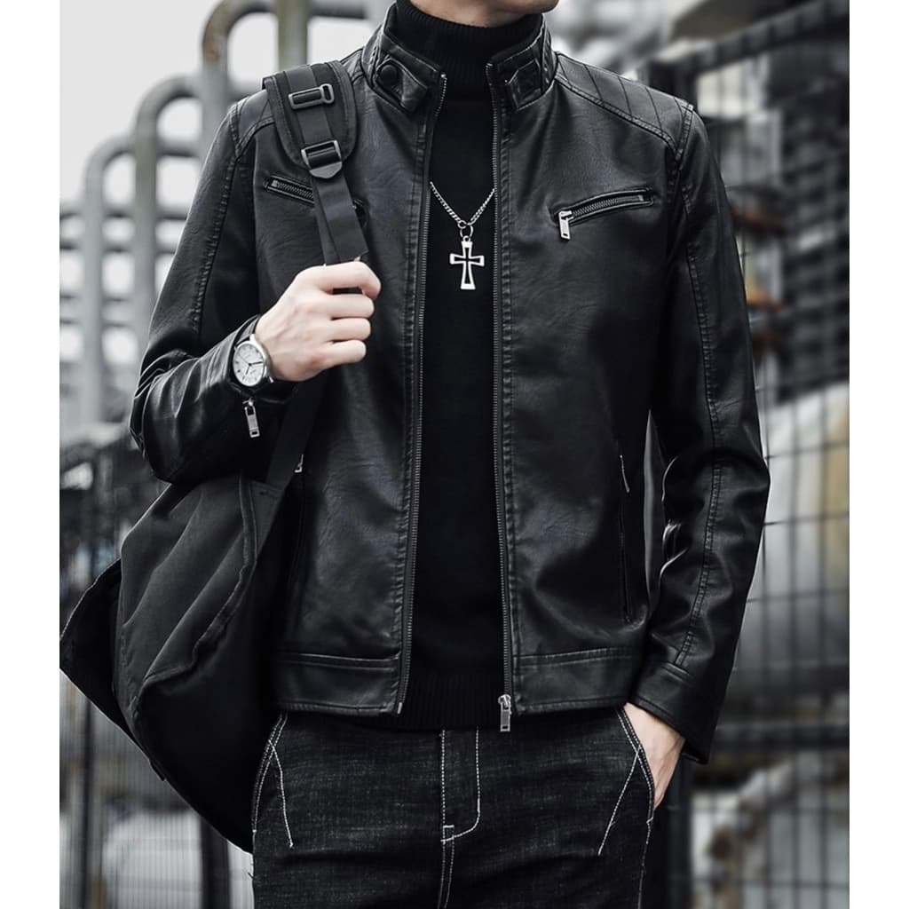 Jaqueta De Couro Masculina Executivo Luxo Moderna Resistente Motoqueiro Slim fit